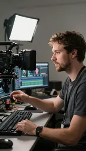 Documentary Filmmaker Managing A Film Production In A Film Editing Post