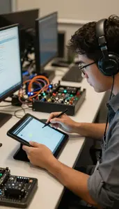 Embedded Systems Engineer Designing User Interfaces On In A Security Operations