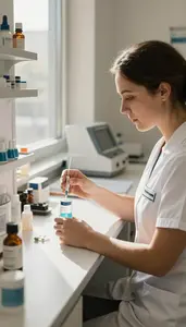 Emt Compounding Medications At A In A Speech Therapy Assessment Room At