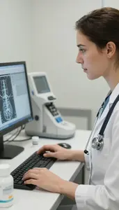 Emt Prescribing Medication At A In A Radiology Imaging Department In Daily Work