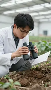 Entomologist Testing Soil Composition In In An Agricultural Research Field At