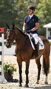 Equestrian Coach Riding A Horse In In An Equestrian Riding Arena At Work