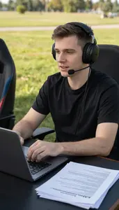 Esports Player Commentating On An Esports In A Youtube Filming Studio At