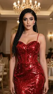 Evening Gown Glamour Middle Eastern Woman With Black Braided Hairstyle At Gala