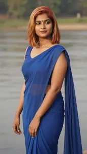 Formal Dress Glamour Sri Lankan Woman With Blonde Bob Haircut At Sunset