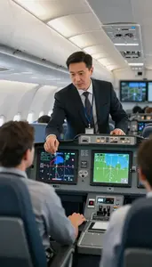 Co Pilot Serving Passengers On An In A Route Planning Office In Professional