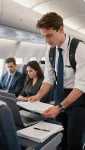 Co Pilot Serving Passengers On An On An Airport Tarmac At Professional Venue