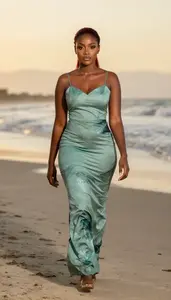 Sage Green Ocean Inspired Cocktail Gown Editorial Photography African Woman At