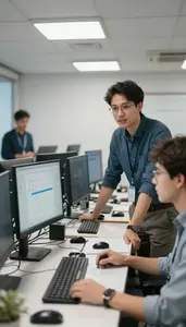 Ui Designer Participating In A Daily In An Engineering Team Collaboration Area