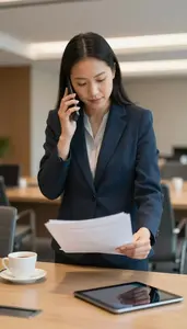 Event Planner Making A Phone Call In A Hotel Conference Center At Work Location