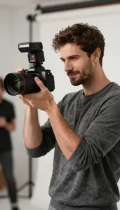 Fashion Photographer Photographing A News Event In A Portrait Photography Studio