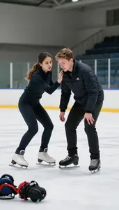 Figure Skating Coach Coaching Ice Hockey On On An Ice Figure Skating Rink In