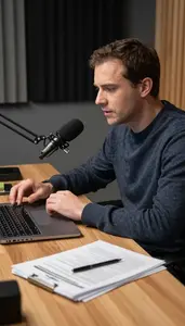 Film Critic Reviewing A Film At In A Music Critics Office In Professional