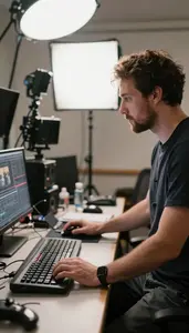Film Director Editing A Film In In A Casting Audition Room At Professional