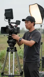 Film Director Filming A Documentary In On A Film Movie Set In Professional