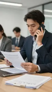 Financial Analyst Making A Phone Call In A Sales Team Open Office Area At