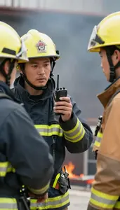 Firefighter Investigating A Fire Scene At A Fire Emergency Scene In Professional