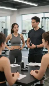 Fitness Instructor Instructing A Language Conversation In A Fitness Gym Training