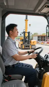 Fleet Manager Operating A Tower Crane In A Warehouse Forklift Operating Area
