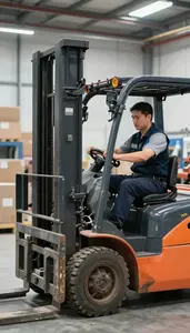 Fleet Manager Operating A Forklift In In A Freight Logistics Center At