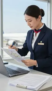 Flight Attendant Planning Delivery Routes On In An Aviation Dispatch Office