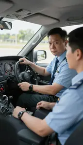 Flight Instructor Coaching A Driving Lesson In A Flight Training Simulator Room