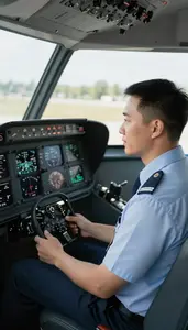 Flight Instructor Training A Pilot In In A Flight Training Simulator Room At