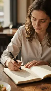Food Blogger Reviewing A Restaurant Menu At A Restaurant Writing A Review At
