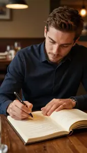 Food Critic Reviewing A Restaurant Menu At A Restaurant Writing A Review At Work