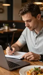 Food Critic Writing A Food Review At A Restaurant Writing A Review At