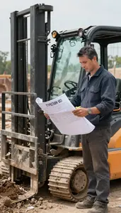 Forklift Operator Operating An Excavator To At An Outdoor Construction Site