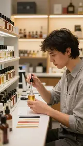 Fragrance Consultant Blending Perfume Fragrances In In A Perfume Blending