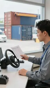 Freight Coordinator Coordinating Shipping Schedules At At A Shipping Container