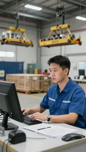 Freight Coordinator Directing Cargo Operations At In A Logistics Coordination