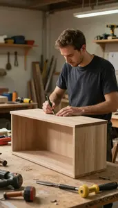 Furniture Maker Crafting A Custom Cabinet In A Shipyard In Daily Work