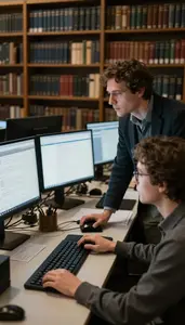 Geographer Researching Historical Events In In A Philosophy Seminar Room At Work
