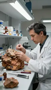 Geologist Examining Rock Formations In In A Mineralogy Research Laboratory In