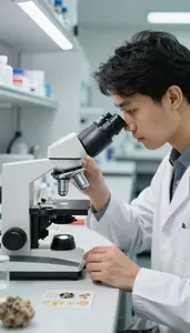 Geologist Studying Rock Petrology Under In A Mineralogy Research Laboratory
