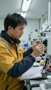 Glaciologist Measuring Weather Patterns With In An Atmospheric Research Station