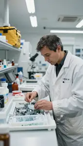 Glaciologist Studying Ice Core Samples In A Glaciology Research Laboratory At