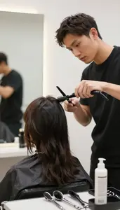 Hair Stylist Styling And Cutting Hair In A Cosmetology Salon Station In