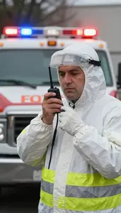 Hazmat Technician Managing An Emergency Operations At A Hazardous Materials