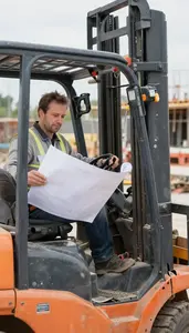 Heavy Equipment Operator Driving A Forklift In At An Outdoor Construction Site
