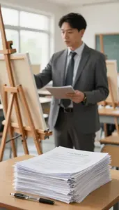 History Teacher Leading A Physical Education In An Art Classroom With Easels