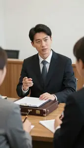 Human Rights Lawyer Explaining Legal Rights To In A Courtroom Gallery During A