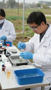 Hydrologist Testing Water Samples In At A Hydrological Monitoring Station In