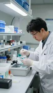 Hydrologist Testing Water Samples In In A Field Water Testing Station In