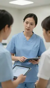 Icu Nurse Discussing Treatment Plans With In A Radiology Imaging Department