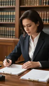 Immigration Lawyer Preparing For A Trial In A Law Library Research Area In