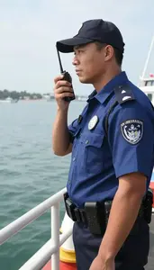 Immigration Officer Enforcing Maritime Laws On At A Customs Inspection
